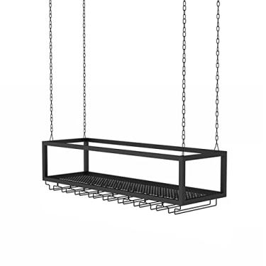 Imagem de Suporte para pendurar copo de vinho e garrafa - organizador de teto de metal para bares e restaurantes - corrente de ferro decorativa, prateleiras flutuantes e armazenamento para cozinhas - Suporte