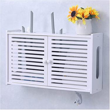 Imagem de HHHJQFAAT Rack de armazenamento WiFi multifuncional, caixa de armazenamento de roteador montada na parede, rack de TV flutuante, rack de armazenamento multifuncional, caixa de armazenamento de