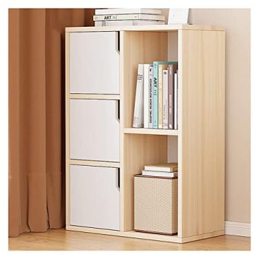 Imagem de Estante de livros prateleira de chão sala de estar armário de armazenamento simples casa quarto prateleira de armazenamento de parede simples moderna (tamanho: 3 portas branco quente 51 x 24 x 77 cm