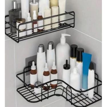 Imagem de Kit 5 Suportes Porta Shampoo Organizadores De Metal Para Banheiro E Cozinha Prateleira Com Adesivos (Kit 1 reto + 1 canto)