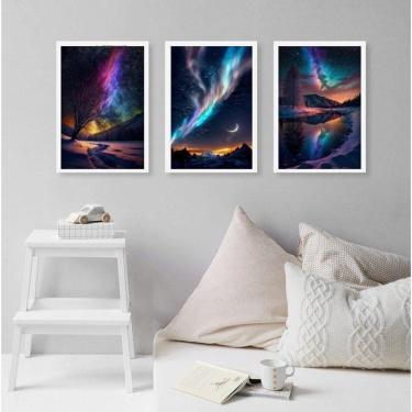 Imagem de Kit 3 Quadros Decorativos Aurora Boreal 33X24Cm - Com Vidro