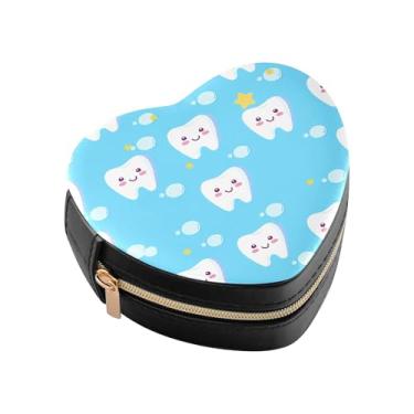 Imagem de Burbuja Caixa de joias em forma de coração com dentes fofos, mini estojo de viagem para mulheres e meninas, organizador portátil de armazenamento para brincos, anéis, colares e pulseiras