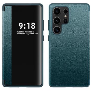 Imagem de LYJSMGZ Capa de couro para Samsung Galaxy S25 Ultra/S25 Plus/S25, proteção de câmera à prova de choque fina anti-impressão digital, verde, S25 Plus