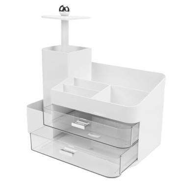 Imagem de Phefop Organizador de Cosméticos de Mesa, Suporte de Beleza de Grande Capacidade Com Vários Compartimentos para Armazenamento de Maquiagem e Conveniência de Vaidade de Banheiro (Branco)