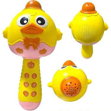 Imagem de Microfone Infantil Patinho Amarelo Recarregável, Luz Colorida, Música, Karaoke e Histórias para Diversão Completa