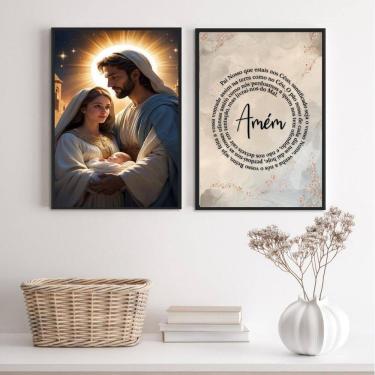 Imagem de Kit 2 Quadros Sagrada Família - Pai Nosso 33X24Cm