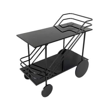 Imagem de Carrinho utilitário Bar e carrinho de servir Barra rolamento moderna, ilha bar cozinha vidro metal 2 camadas com rodas, prateleira café/vinho para armazenamento movimento(Preto,X-Large)