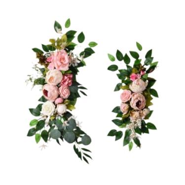 Imagem de Esquirla 2 peças de guirlanda de flores artificiais de seda para decoração de boas-vindas, arranjo floral para fundo de casamento, arco floral para porta de, Rosa E Branco
