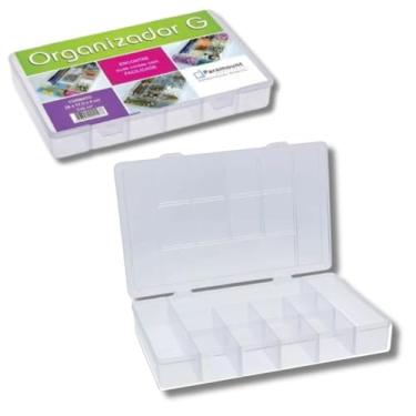 Imagem de Caixa Organizadora Multiuso Com tampa e 11 Compartimentos para Remédios Material de Costura Pregos Parafusos Bijuterias e diversos objetos pequenos Estilo Maleta 28cm x 18cm Transparente
