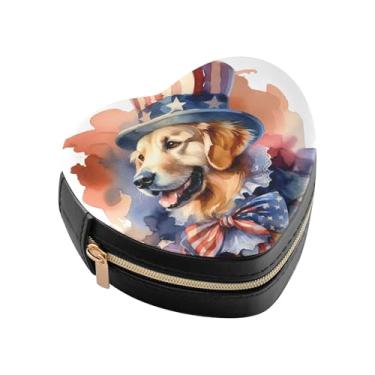 Imagem de Burbuja Caixa de joias de cachorro em forma de coração, mini estojo de joias de viagem para mulheres e meninas, estojo portátil organizador de armazenamento para brincos, anéis, colares e pulseiras