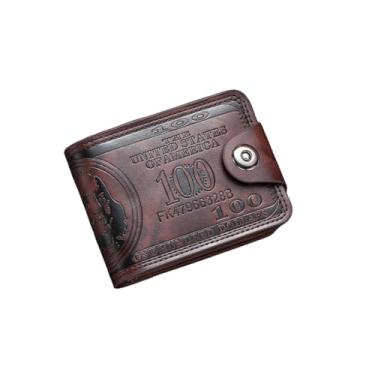 Imagem de Carteira masculina de couro – carteira masculina dobrável para identidade, zíper e bolso para moedas, carteira masculina com fecho de pressão, Marrom, Minimalista