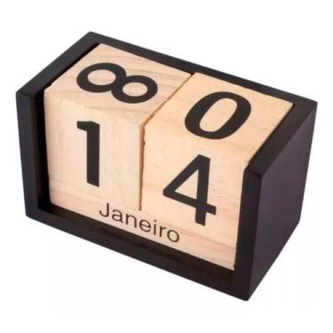Imagem de Calendário De Mesa De Cubo De Madeira Em Vintage MDF - ONYX