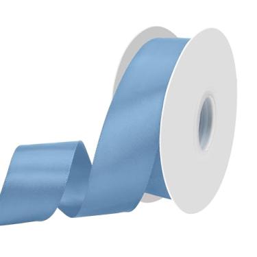 Imagem de Yamkim Fita de cetim azul empoeirado de poliéster dupla face, 3,5 cm, 50 metros para embrulho de presente, buquê de flores de casamento e costura