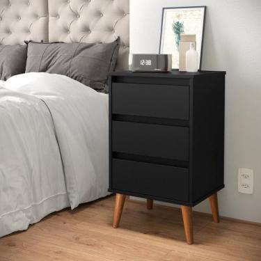 Imagem de Mesa de Cabeceira Quarto Retro Wood 3 Gavetas - EJ Móveis, Preto