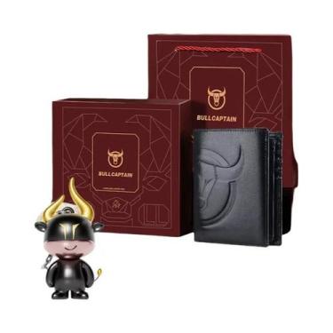 Imagem de Carteira Masculina RFID BULLCAPTAIN Em Couro Genuíno Com Grande Logoti