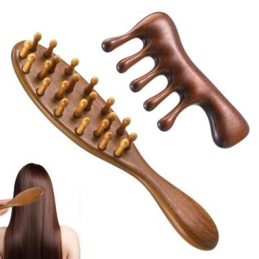 Imagem de Conjunto de Pentes de Massagem para Couro Cabeludo de Madeira HekouJiu