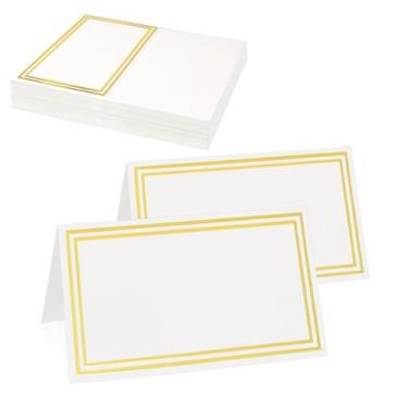 Imagem de Cartões de Mesa QHAJRYYC 50 Unidades com Dupla Borda Dourada 5x9 cm