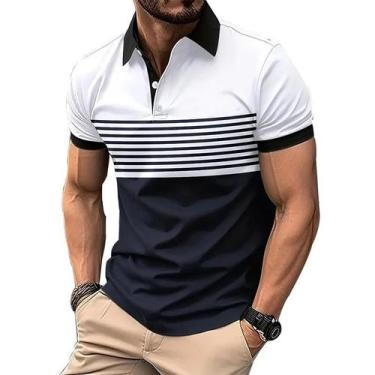 Imagem de Camisa Polo Masculina De Verão Com Manga Curta E Gola Com Botões, Cort