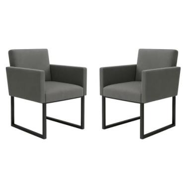 Imagem de Kit 2 Poltronas Reforçada Para Recepção Base Metálica Preto - Móveis M