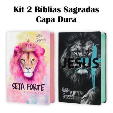 Imagem de Kit 2 Biblias Sagrada Letra Gigante Luxo Popular - Leão De J - Congrat