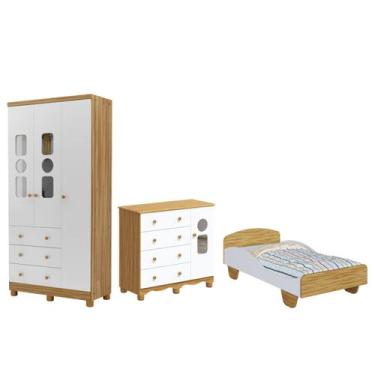 Imagem de Quarto Completo Bebê Tedy e Cama Infantil Sol 100%MDF Peroba - - Movei