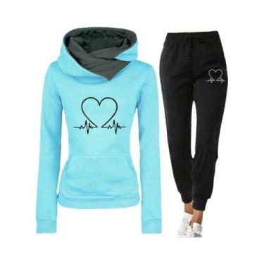 Imagem de Conjunto De Moletom Feminino De Inverno Quente Com Capuz E Calça Para 