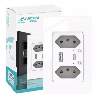Imagem de Tomada Inteligente Wi-Fi USB-C USB-A Dupla 3 Pinos JWCOM Branco