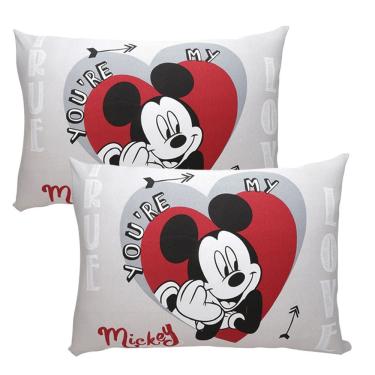 Imagem de Par de Fronha Mickey Lovers 10313 Malha 100% Algodão 48cmx68cm 02 Peças Branco Portallar