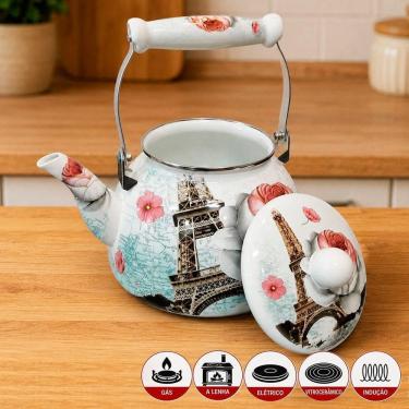 Imagem de Chaleira Esmaltada Paris 2,5L Ferro Todos Fogões Vintage Branco Artinian