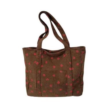 Imagem de Bolsa Tote De Corduroy Com Estampa De Morangos, Grande Capacidade, Fas