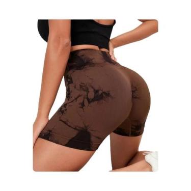 Imagem de Shorts Esportivos De Yoga De Cintura Alta Sem Costura Tie Dye De Secag