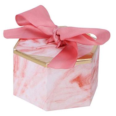 Imagem de Caixa de doces pequena Caixas de biscoitos de chocolate a granel 8x8x4.5cm com fita, caixa de tiras rosa douradas para casamento, lembrancinhas, pacote de 25 (rosa)