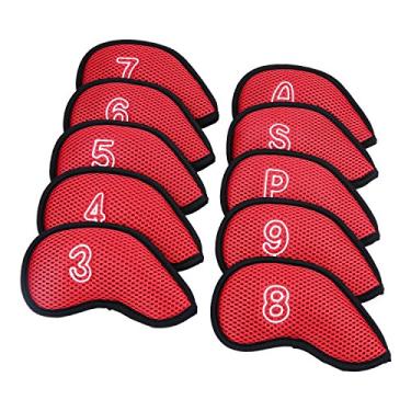 Imagem de Conjunto de 10 peças de capas de golfe de malha para golfe, golfe, golfe, golfe, clube, serve para a maioria dos ferros., Vermelho
