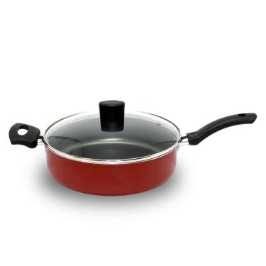 Imagem de Frigideira Antiaderente Tampa De Vidro 24 Cm Vermelha