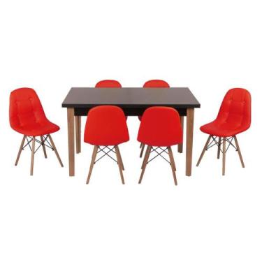 Imagem de Conjunto Mesa De Jantar Luiza 135cm Preta Com 6 Cadeiras Botonê - Verm