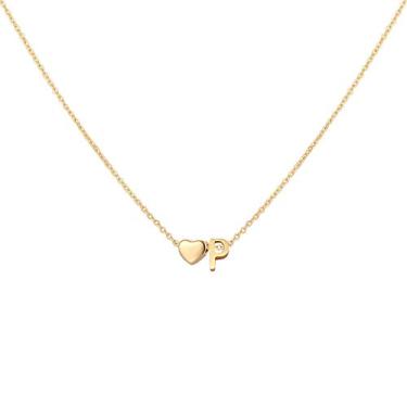 Imagem de Glimmerst Colar de coração com inicial banhado a ouro 18 K de aço inoxidável minúsculo coração com letras personalizadas monograma nome colar para mulheres, Aço inoxidável, ouro, Sem Pedra Preciosa