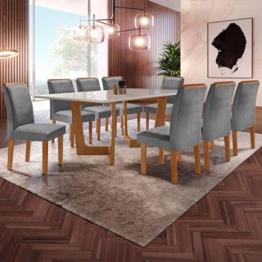 Imagem de Mesa de Jantar 8 Lugares Nápoles/Luísa com Vidro Cinamomo/Off White/Cinza - Cel Móveis