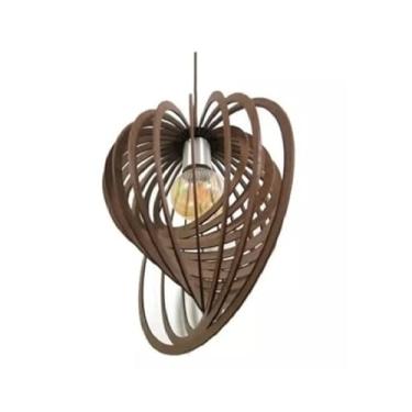 Imagem de Pendente de Madeira Circle 3d com lampada retro estilo Nordic Lustre