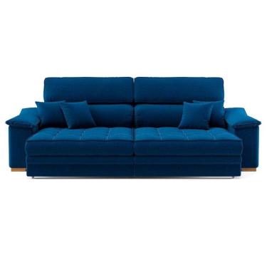 Imagem de sofá 3 lugares retrátil e reclinável raul linho azul marinho
