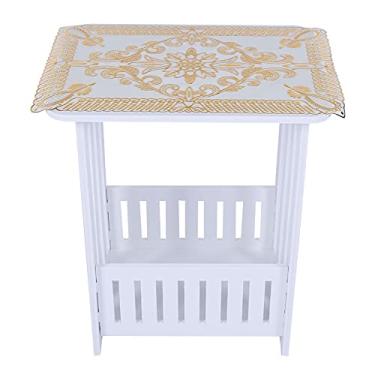 Imagem de Mesa de café, Mesinha com uma cesta de armazenamento na mesa inferior branca, material de placa de plástico de madeira à prova d'água, para escritório, casa de hotel (34 * 26 * 40 cm)
