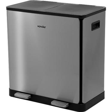 Imagem de Lixeira Retangular Dupla, 30 Litros, Inox, Cinza, Vonder