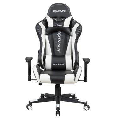 Imagem de MAX RACER - Poltrona para Home Office Skilled -Cadeira Ergonômica de Aço,Cadeira de Escritório-Até 150kg, Giratória, Braços 1D, Tecido Sintético PVC, Inclinação 180°, Almofada Cervical e Lombar-Branca