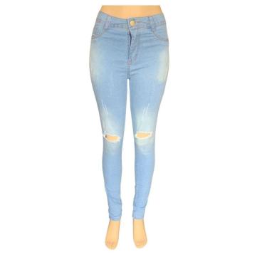 Imagem de Calça Feminina BD com detalhes Destroyed Azul Claro - 7851