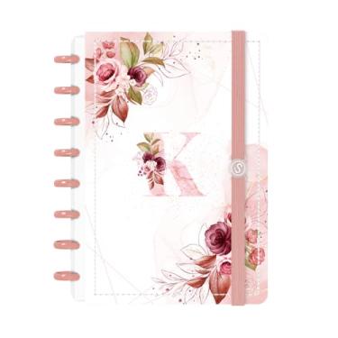 Imagem de Caderno Disco Inteligente 80 Fls Monograma Floral Letra K (P (14 cm x 20 cm), Branco e Rosa)