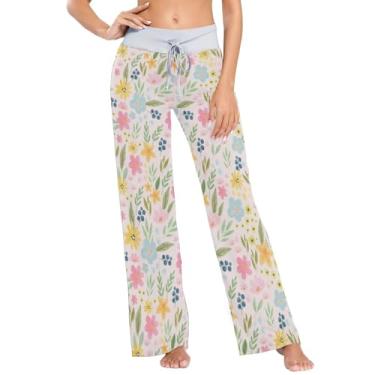 Imagem de KLL Bonito padrão floral aquarela calças de pijama escandinavo para mulheres roupa de dormir macia para mulheres pijama para mulheres slim, Linda estampa floral em aquarela escandinavo, X-Large