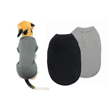 Imagem de Roupas de cachorro de algodão YAODHAOD cores sólidas roupas para cães, camisas de algodão macias e respiráveis, camisetas para cães vestuário adequado para cães pequenos extra pequeno médio gato 2 peças (G, preto + cinza)