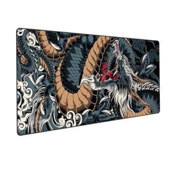 Imagem de Novo Mouse Pad Gamer Deskpad Speed Extra Grande Borda Costurada Profissional 90x50 cm - Dragão Azul