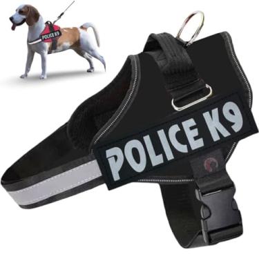 Imagem de Coleira Peitoral Para Cachorro Porte Pequeno Médio e Grande Colete Confortável Policia K9 (Preto, M)