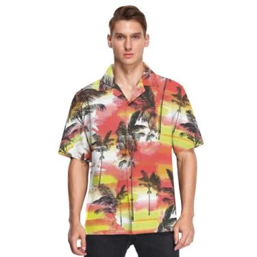 Imagem de Camisa masculina havaiana abotoada manga curta laranja palmeira tropical uso diário camisas de trabalho para hombre, Palma tropical, P