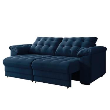 Imagem de Sofá Retrátil e Reclinável Bipartido 2 Lugares 2,10m Veludo Coliseu Selmer (Azul)